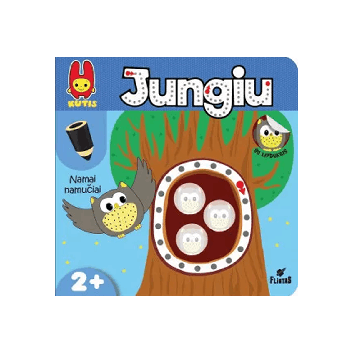 Children's book cover with owl illustration and tree design on a blue background