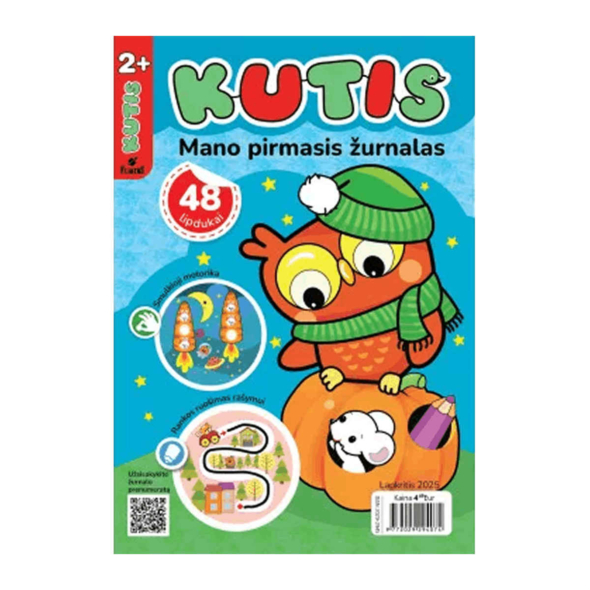 Children's magazine cover with an owl character and colorful design