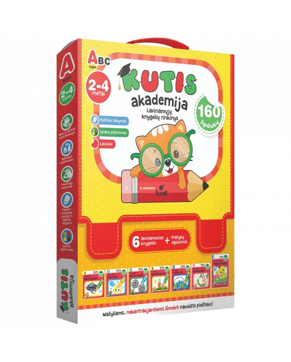 Children's educational book cover with a cat character and colorful design on a white background